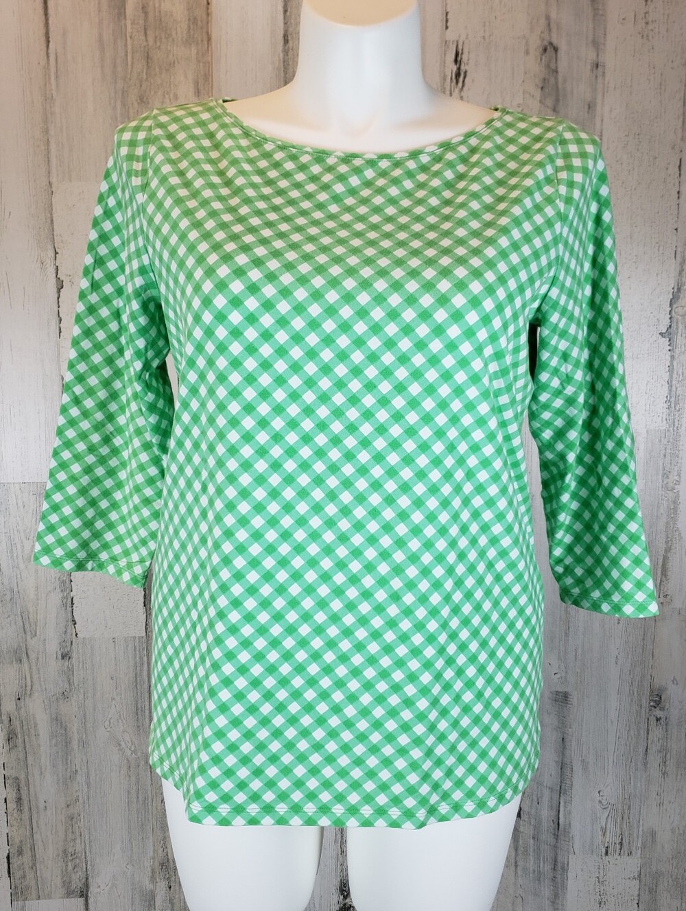Talbots Green and White Gingham Top Size 1X